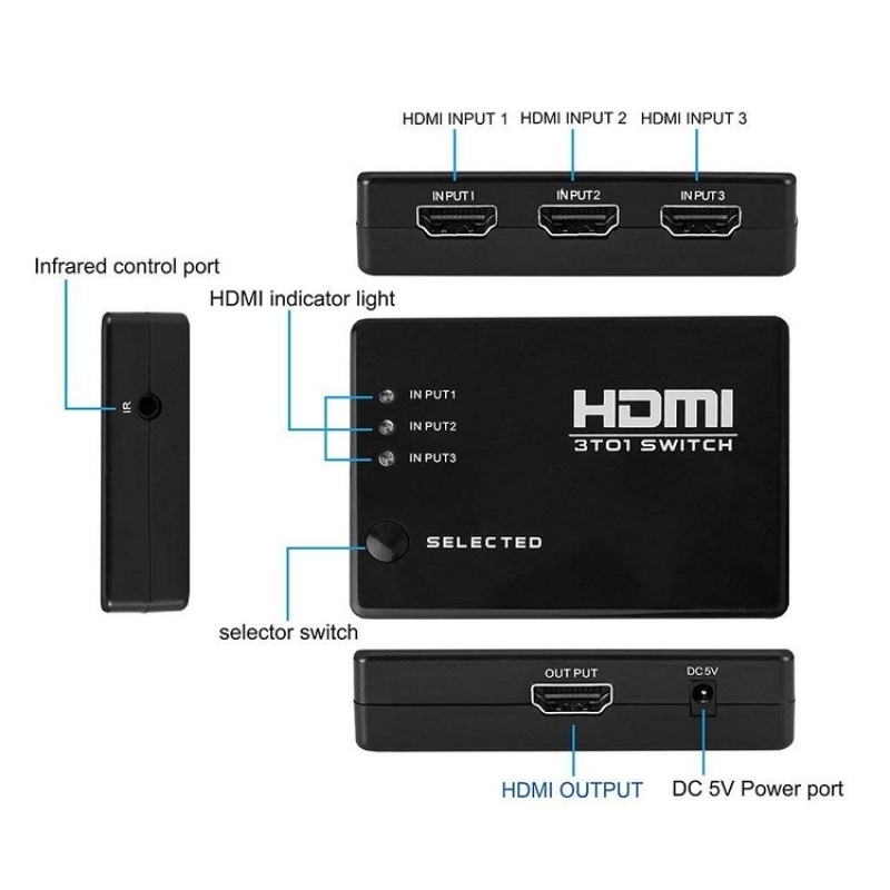 خرید عمده سوئیچ سه به یک HDMI ریموت دار , خرید همکاری سوئیچ HDMI سه پورت کنترل دار,فروش همکاری سوئیچ اچ دی ام ای سه پورت با کنتر
