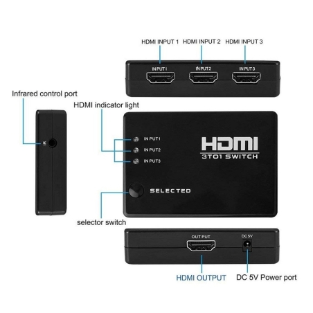 خرید عمده سوئیچ سه به یک HDMI ریموت دار , خرید همکاری سوئیچ HDMI سه پورت کنترل دار,فروش همکاری سوئیچ اچ دی ام ای سه پورت با کنتر