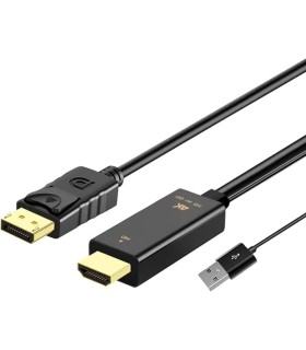 کابل تبدیل تصویر hdmi به displayport نر به همراه کابل usb2 برای تامین برق