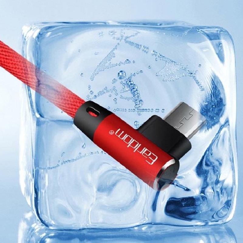 کابل شارژ گوشی اندرویدی قرمز رنگ,کابل سر چپقی گوشی ارلدوم مدل 017, خرید عمده کابل شارژ گوشی ارلدوم 017 اندروید